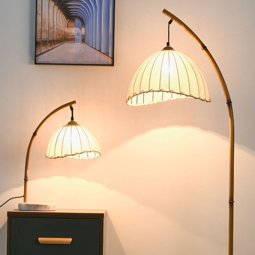 Muto - Lampadaire vintage en forme de bambou en métal/tissu, blanc