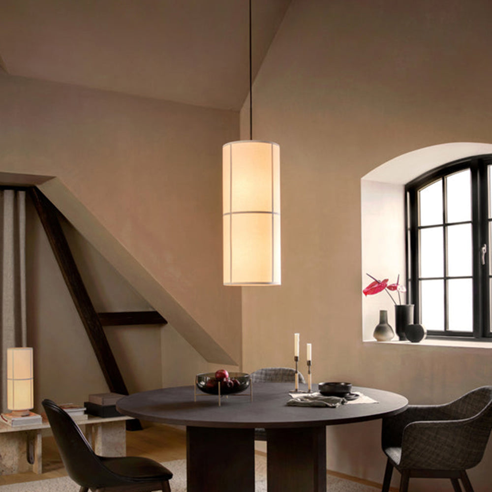 Ritta Cylinder Pendant Light, Lantern, Fabric, Japanese