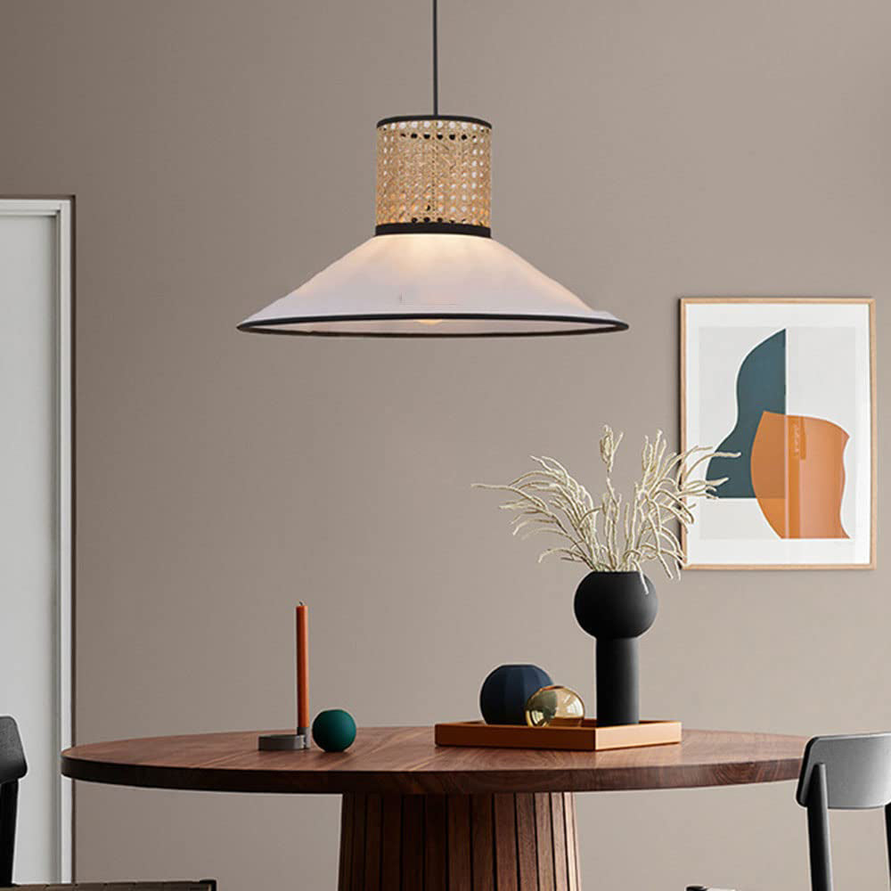 Ritta Moderne Rattan/Stoff-Pendelleuchte, Weiß