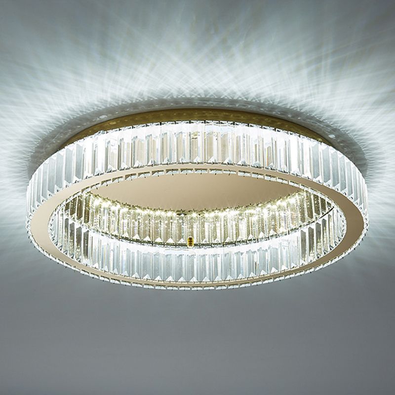 Plafonnier Circulaire Kristy en Cristal Style Art Déco Moderne, Doré