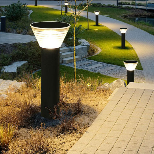 Ray Modern Conical Solar Outdoor Bollard Light, Black