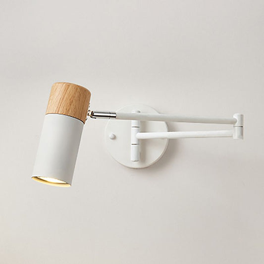 Muto Nordic Can Shaped Adjustable Wall Lamp, Metal/Wood, White