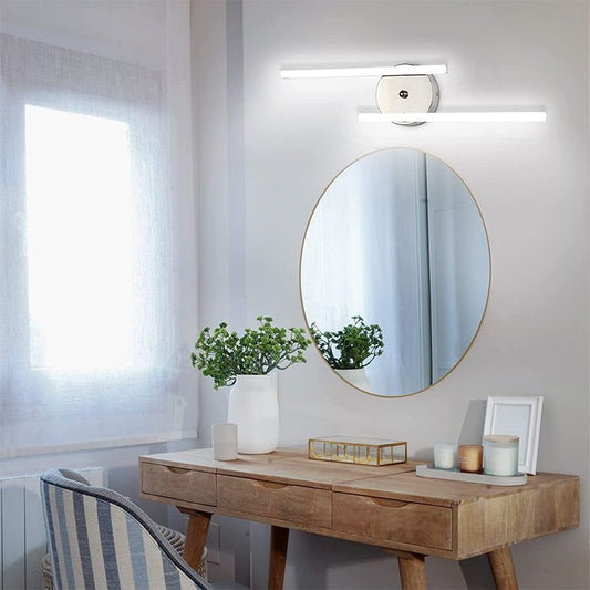 Arisha Applique murale moderne bi-linéaire LED pour meuble-lavabo, noir/argenté