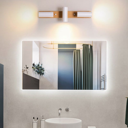 Muto drehbare Spotlight-Spiegelfront-Waschtisch-Wandleuchte, Holz/Metall