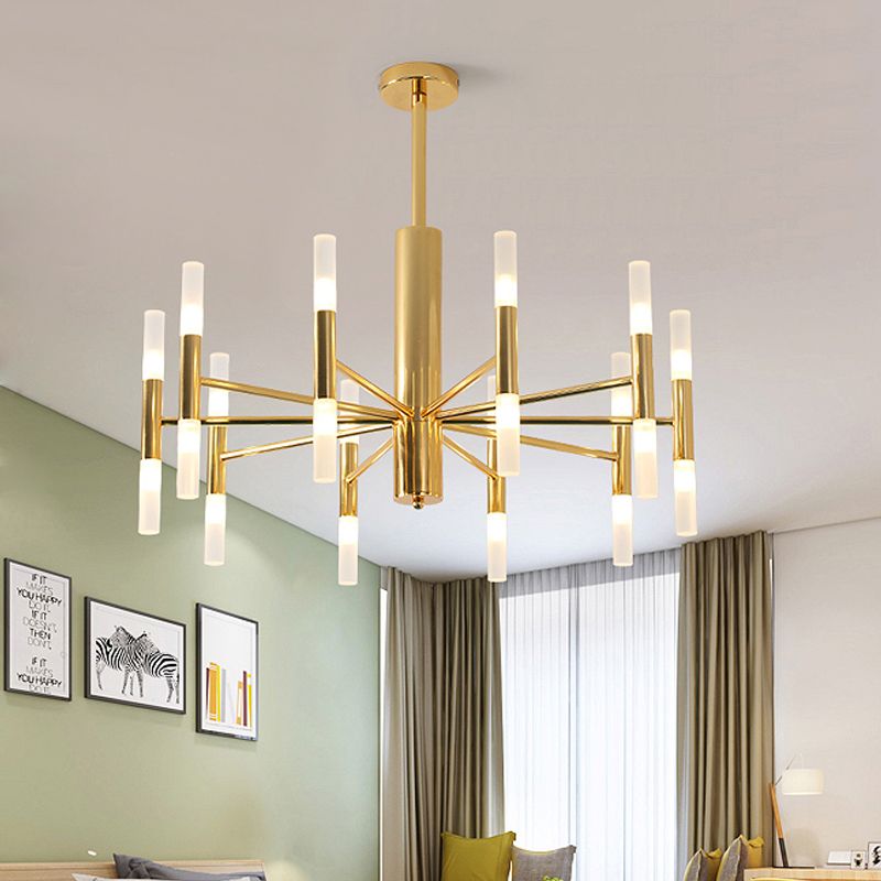 Lustre Kristy cylindrique moderne en métal, doré