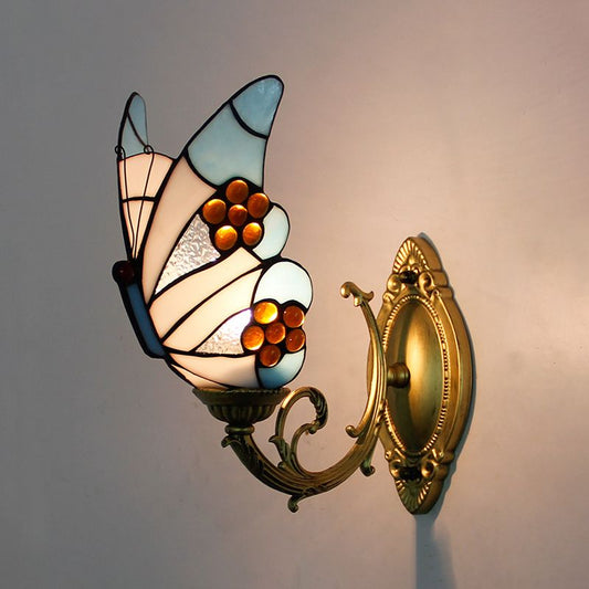 Arisha Artistieke Vlinder Metaal/Glazen Lampen Wand, Rood/Blauw/Meerkleurig/Lichtblauw