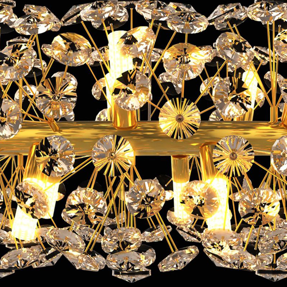 Arisha Luxuriöser linearer/Blumen-Kronleuchter, Gold, Metall/Kristall