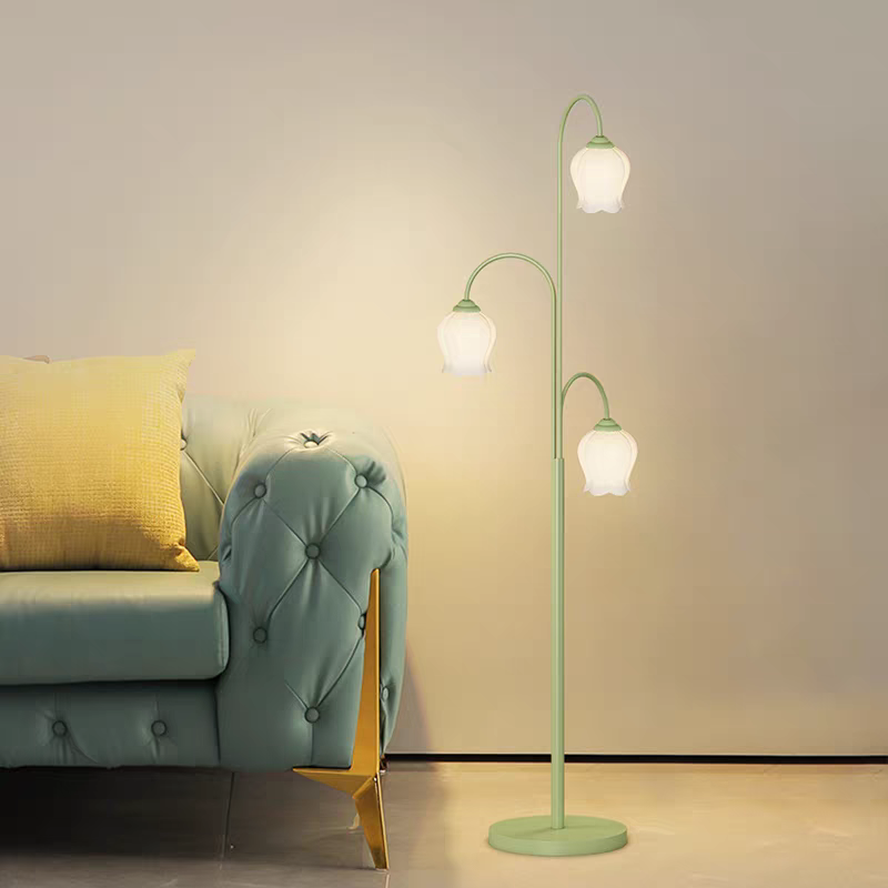 Lily Green Shade Flower Stehlampe, Metall/Glas, Wohnzimmer/Schlafzimmer