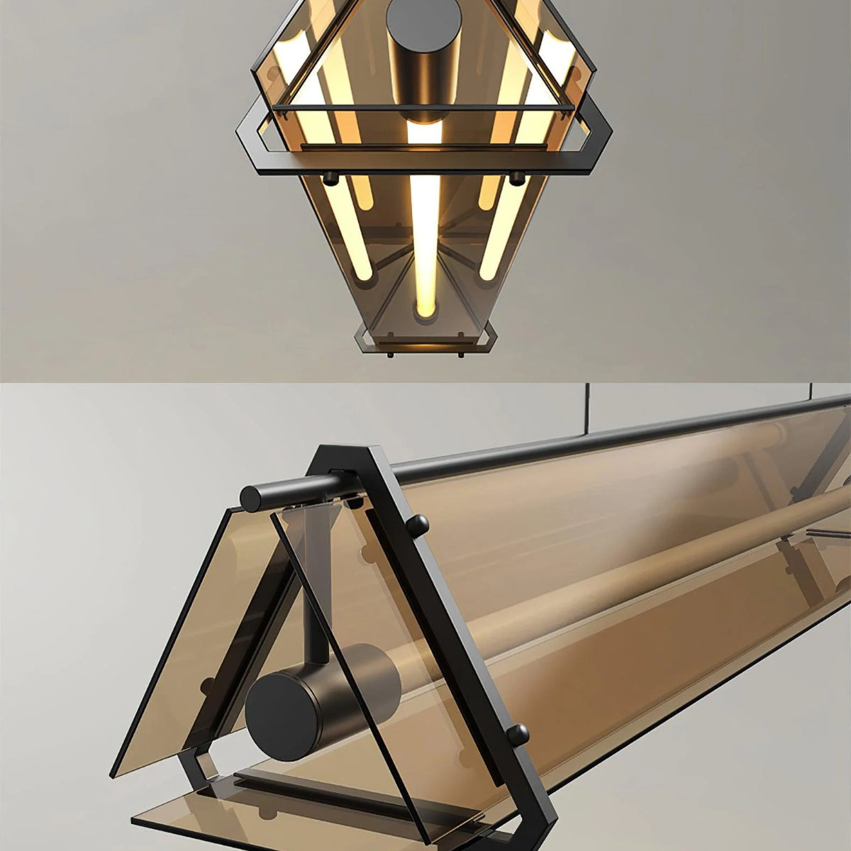 Arisha Industrial Triangle Pendelleuchte aus Metall/Glas, Gold