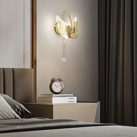 Arisha Art Deco Schwan/Metallwandlampe, Gold/Roségold