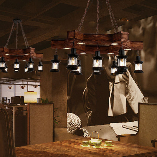 Epoch retro hanglamp van metaal/hout, walnoot