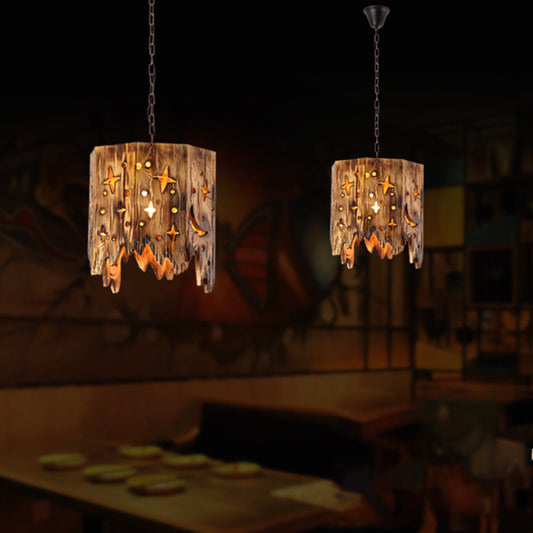Epoch Retro hanglamp van metaal en hout met sterrenhemel