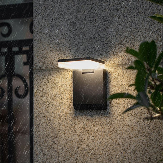 Ray Moderne, minimalistische Solar-Außenwandleuchte mit rechtwinkligem Sensor, wasserdicht, Schwarz