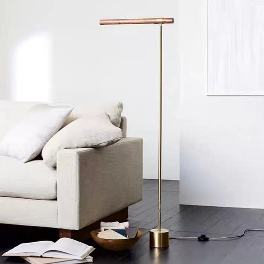Lampada da Terra Edge Lineare Minimalista, Metallo/Legno, Oro, Soggiorno