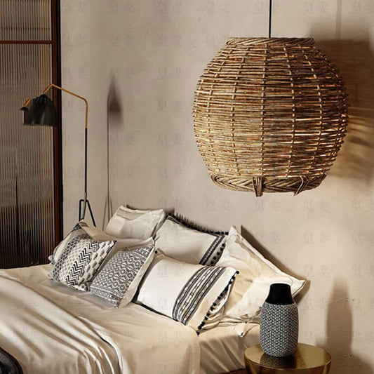 Muto Retro LED Pendelleuchte Holz Rattan Wohnzimmer Restaurant