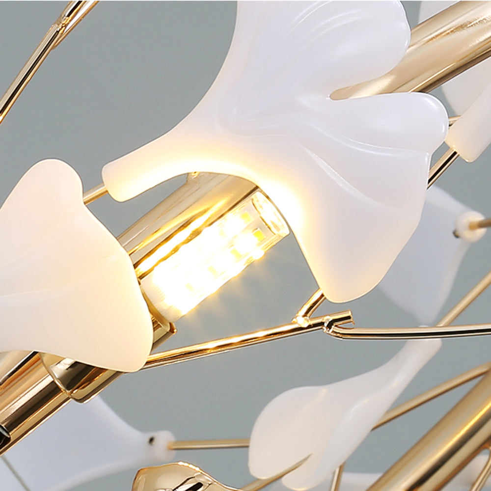 Lustre Olivia Ginkgo Leaf moderne en métal en forme de pétale, Or