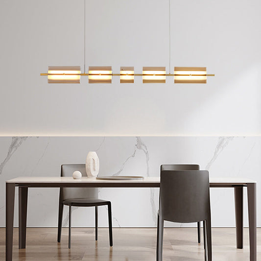 Arisha Modern Nordic Linear Copper/Glass Pendant Light, Brass/Black