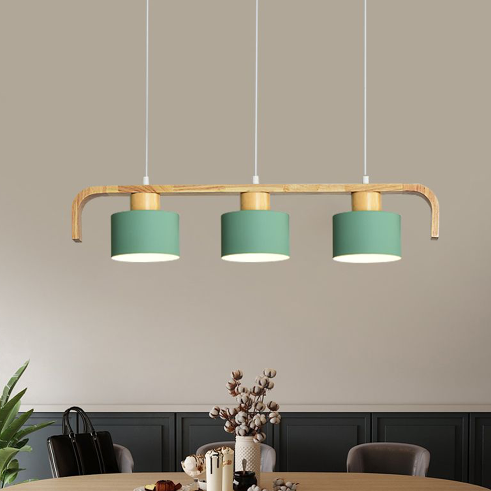 Valentina Suspension Cylindre Nordique, Bambou, Blanc/Vert/Gris, Chambre