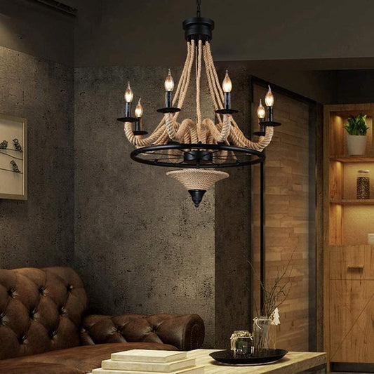 Epoch Antique LED-Pendelleuchte aus schwarzem Metall/Seilstange