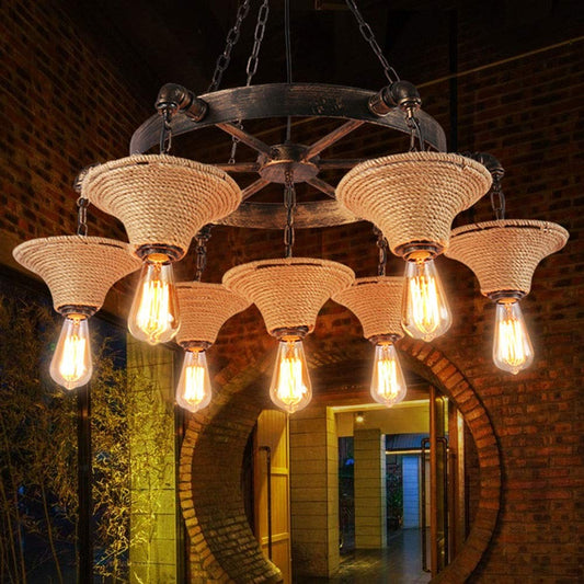 Epoch Industrial Creativity Kronleuchter aus Rostmetall/Seil für Bar/Restaurant