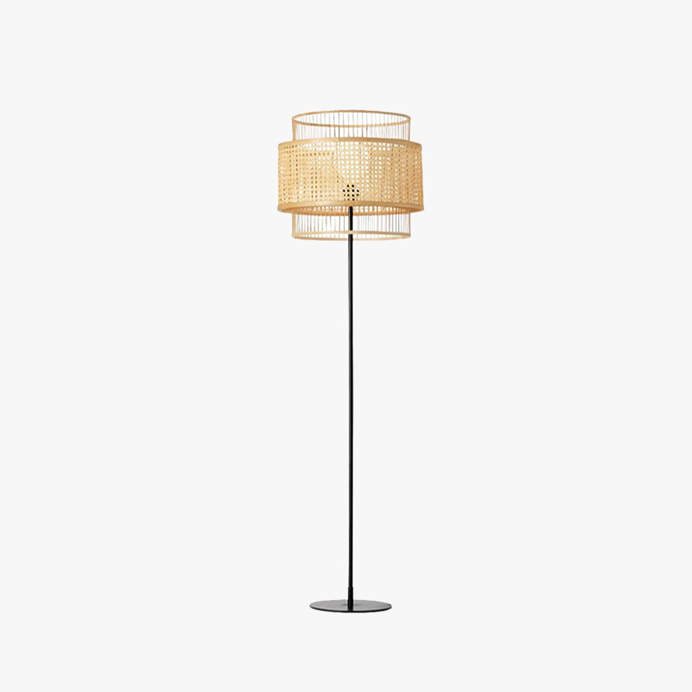 Ozawa Zen - Lampadaire tricouche en rotin et tissage de saule, bois