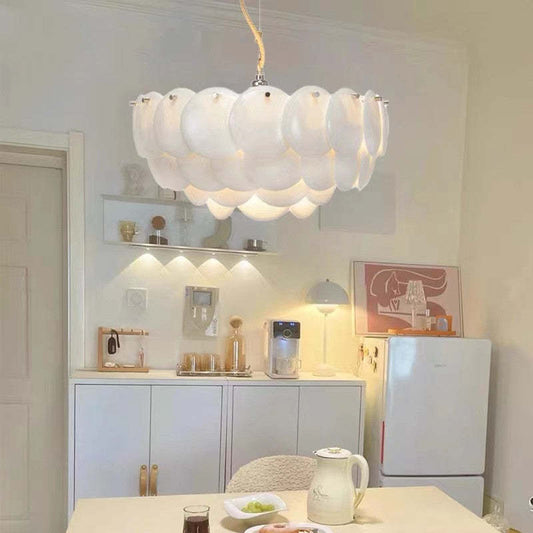 Arisha Wihte Art Deco kroonluchterlamp, keramisch blad en metaal