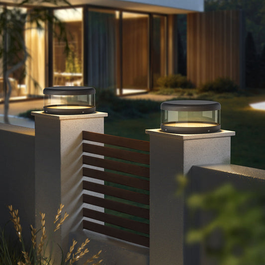 Ray Modern Cylinder Metal Solar Lamp Outdoor, Warm Light
