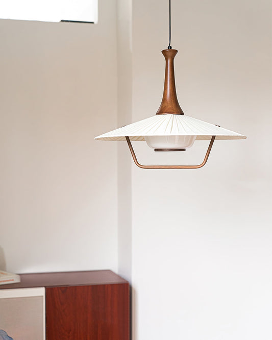 Vionne Mid-Century Hängelampe aus Holz und Weiß