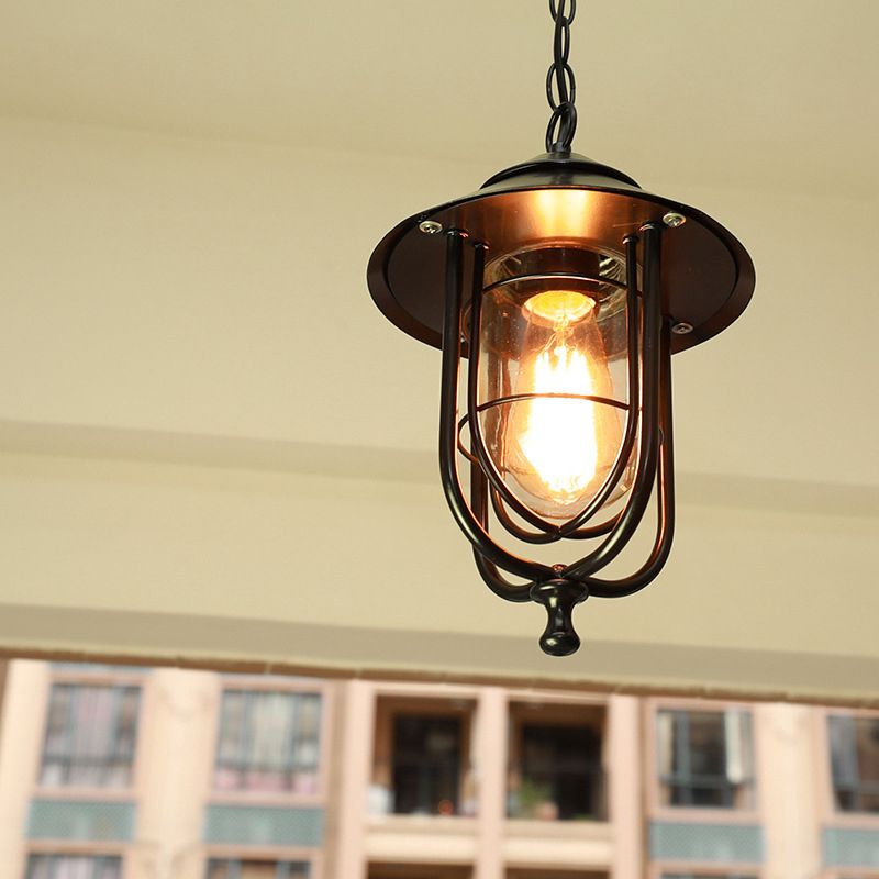 Lampe à suspension en métal Ray Retro Lantern, noir/bronze