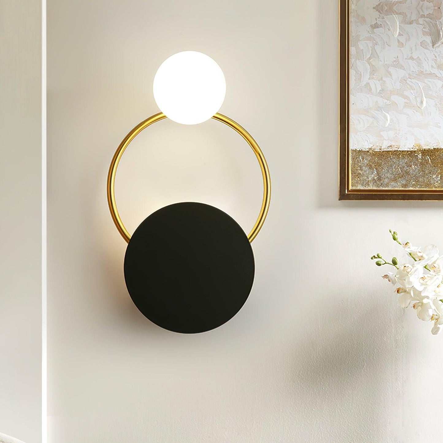 Arisha Modern LED Triple Rings Wall Lamp, Metal/Glass, Gold/Black, Bedroom