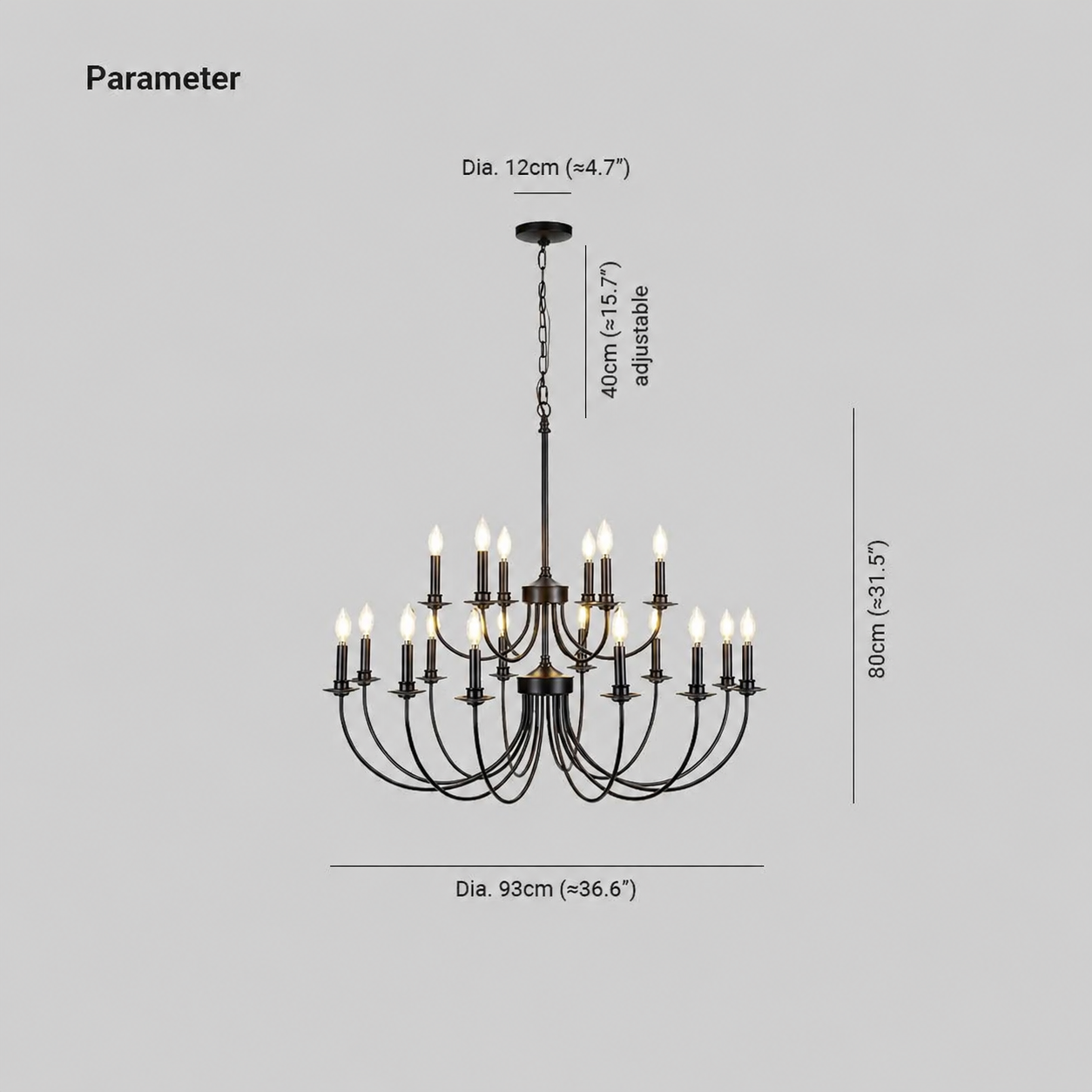 Silva LED Chandelier Noir Métal Chambre Salon Salle à Manger