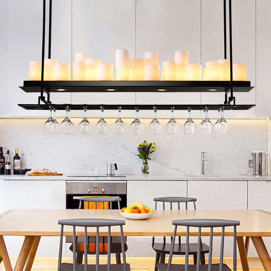 Austin Candle Black Chandeliers for Kitchen Island, Wine Glass Holder