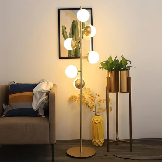 Valentina Floor Lamp Ball Modern, Metal/Ceramic, White/Gold, Living Room