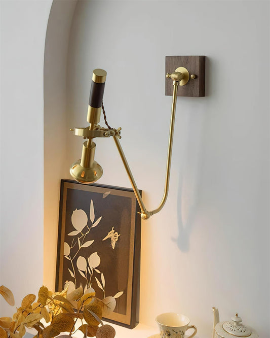 Wandlamp Verstelbaar Messing Walnoot Vintage Spotlight Industriële Taak Schans