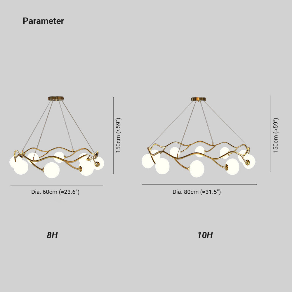 Valentina Modern Designe Wave Metall/Glas Pendelleuchte, Weiß/Gold