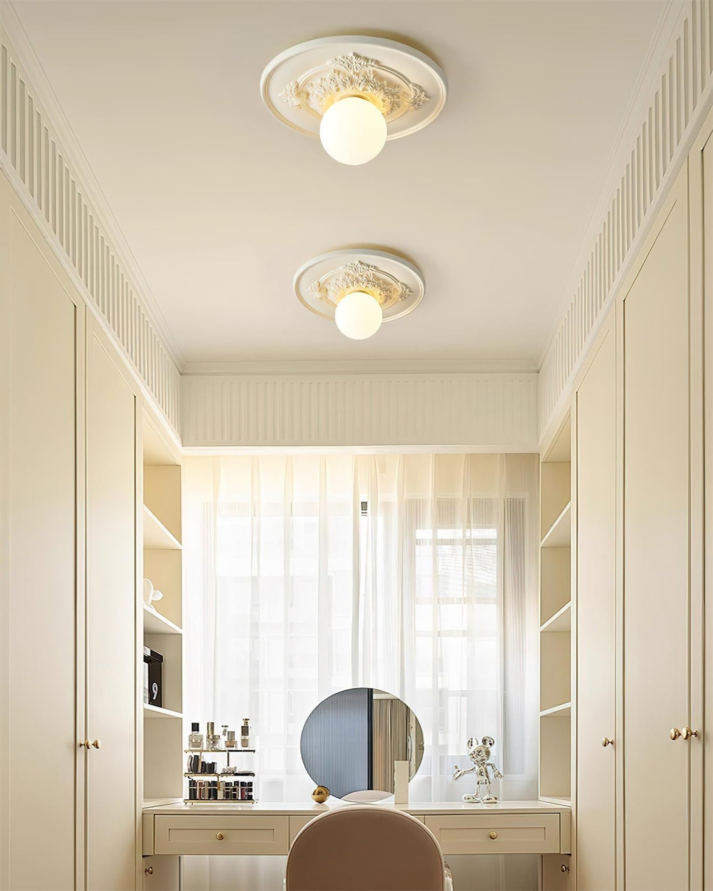 Ivorelle Vintage Carved Ceiling Light with Globe Shade