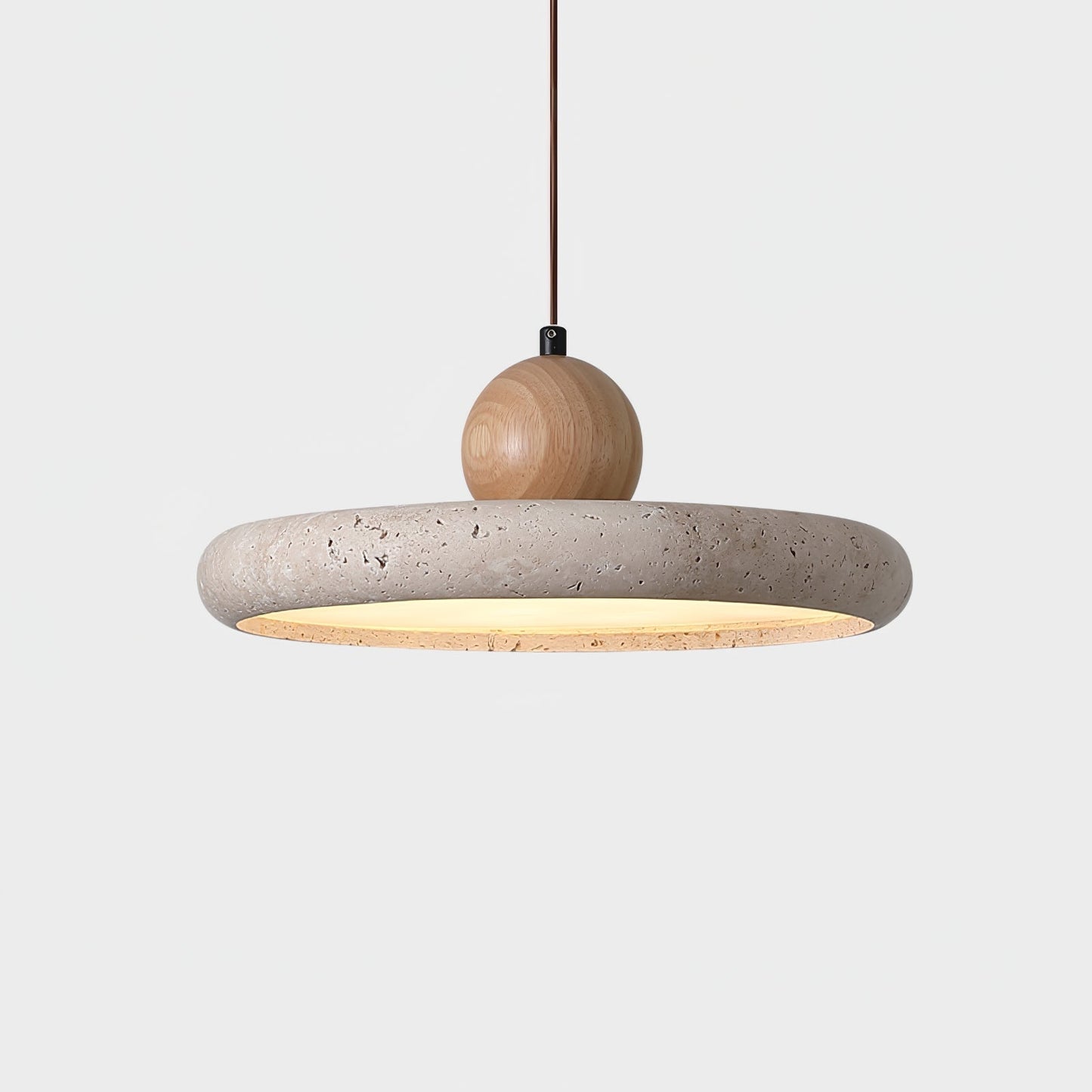 Lampe à suspension en travertin et bois Opalyn