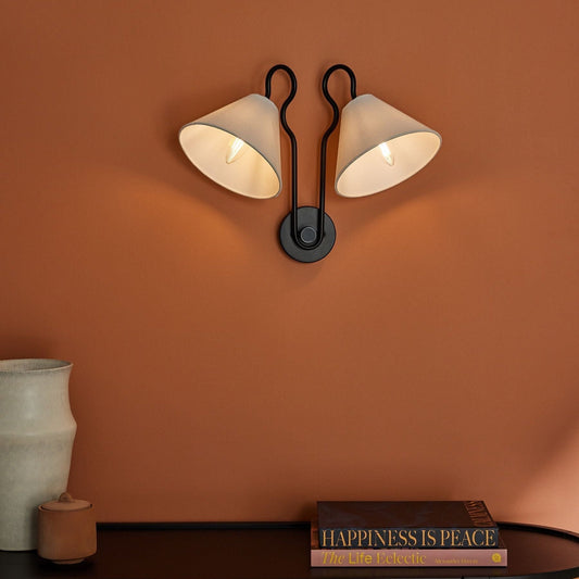 Walter Wall Lamp Double White Cone Shades Fabric