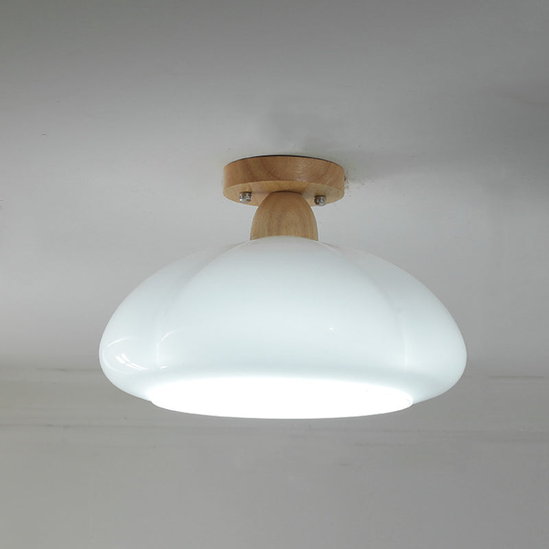 Moderne LED-Deckenleuchte Valentina aus Glas und Holz für Wohnzimmer