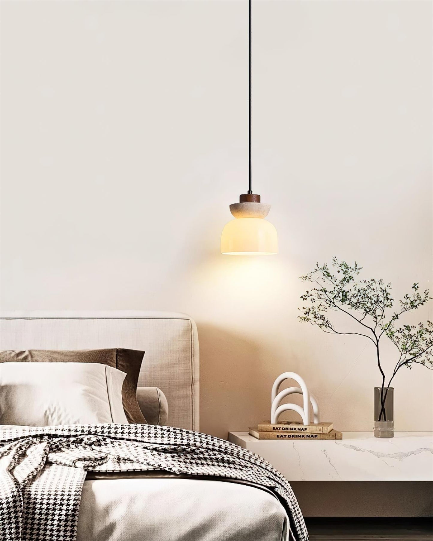 Ritta Travertine Dome Glass Pendant Light