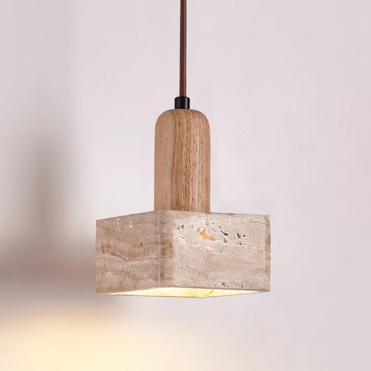 Quadratische Pendelleuchte Ritta aus Travertin