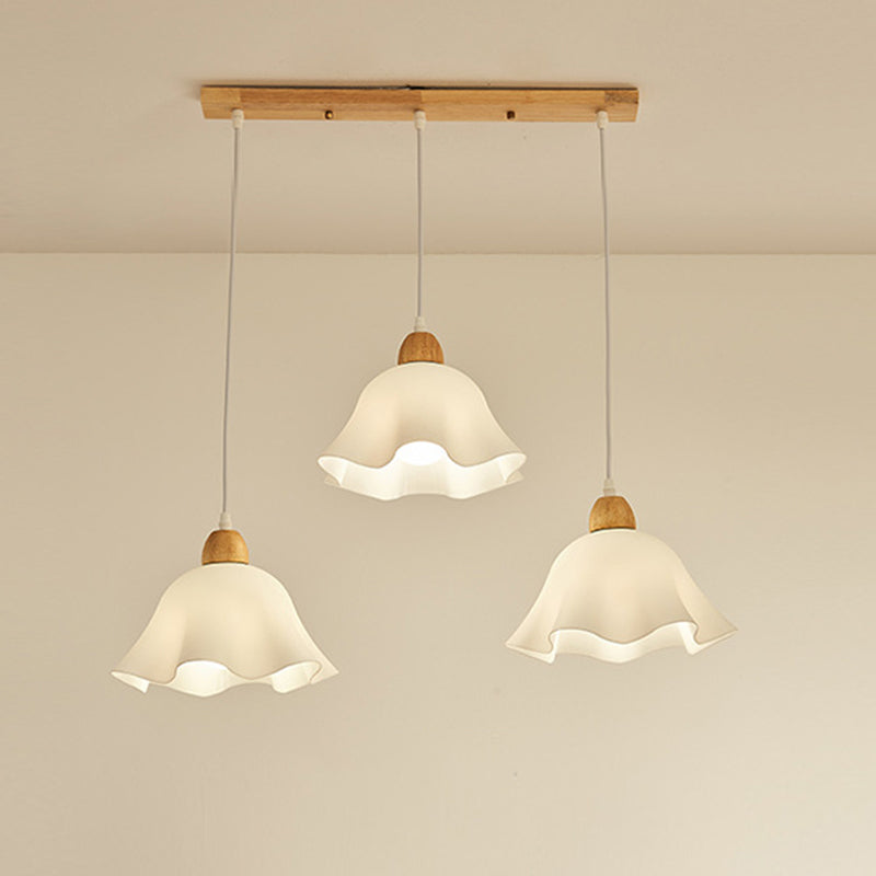 Muto minimalistische bloem/hout hanglamp, wit