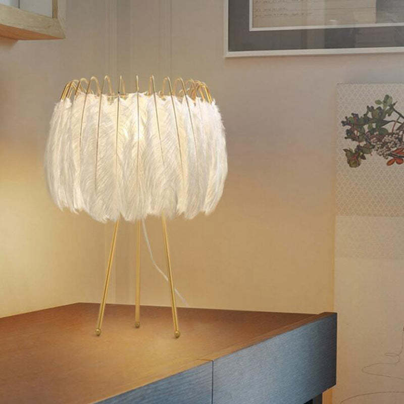 O'Moore Artistique Trépied Plume Lampadaire Blanc