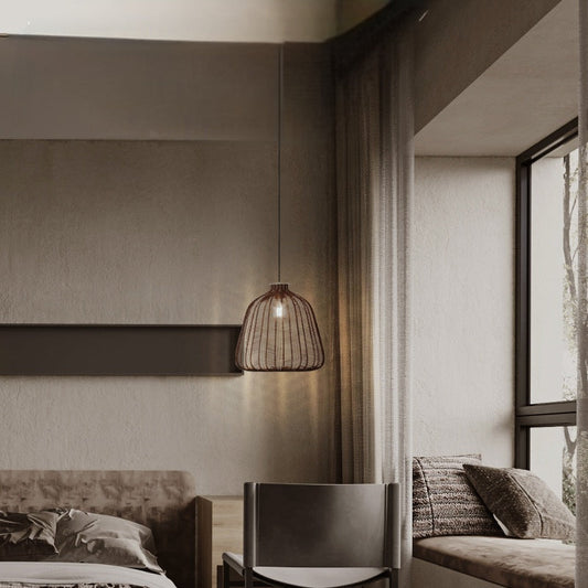 Muto Minimalistische LED-Pendelleuchte aus Rattan für Wohnzimmer, Schlafzimmer, Bar