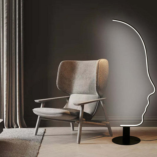 Arisha Human Face Profile Modern Arc Floor Lamp, Black, Metal/Silicon