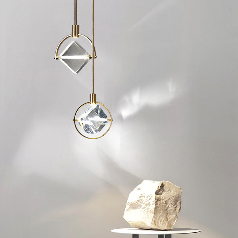 Kristy Suspension moderne de luxe en métal/cristal à géométrie dorée