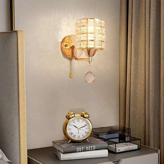 Kristy Vintage Zylinder-Nachttischlampe aus Metall, Gold/Chrom