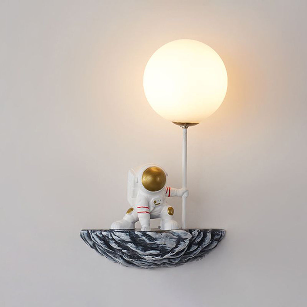 Aria Lampe murale/astronaute décorative en verre, blanc/bleu-blanc