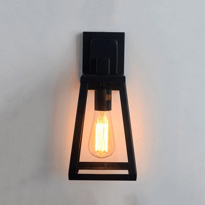 Austin Retro Black Industrial Lantern Wall Lamp, Metal & Glass