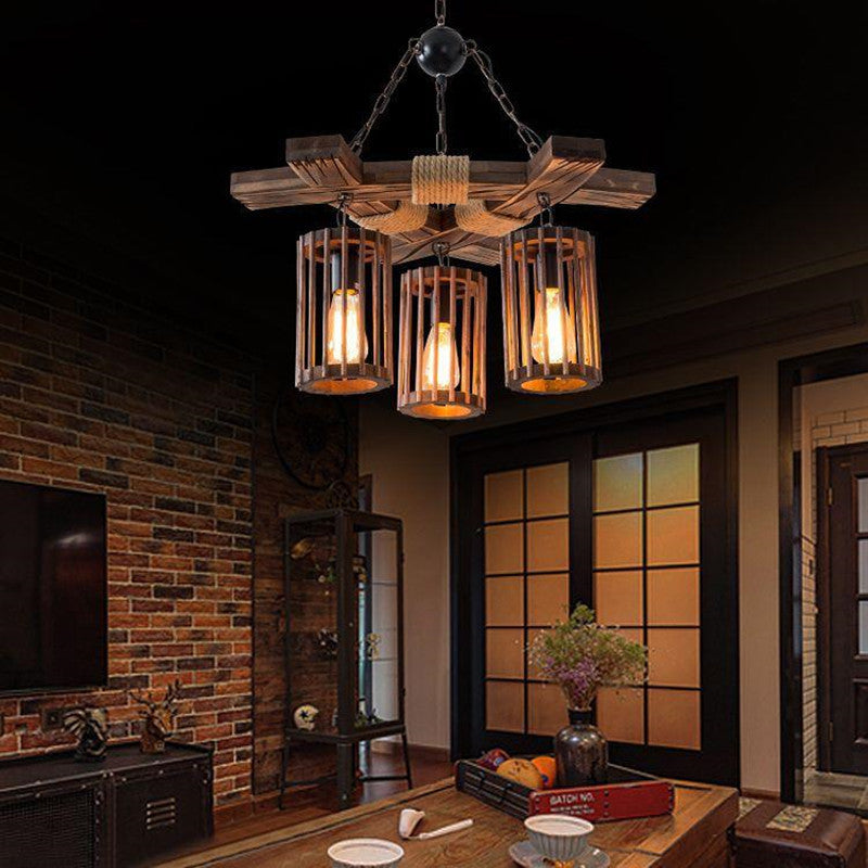 Epoch Retro LED-Kronleuchter aus Holz für Restaurant/Wohnzimmer/Bar